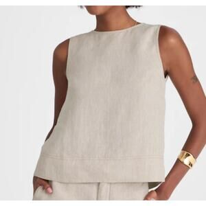 NWT Madewell Size Large or XS Linen Pleated Shell Top Oat Beige Tan Causal Beach